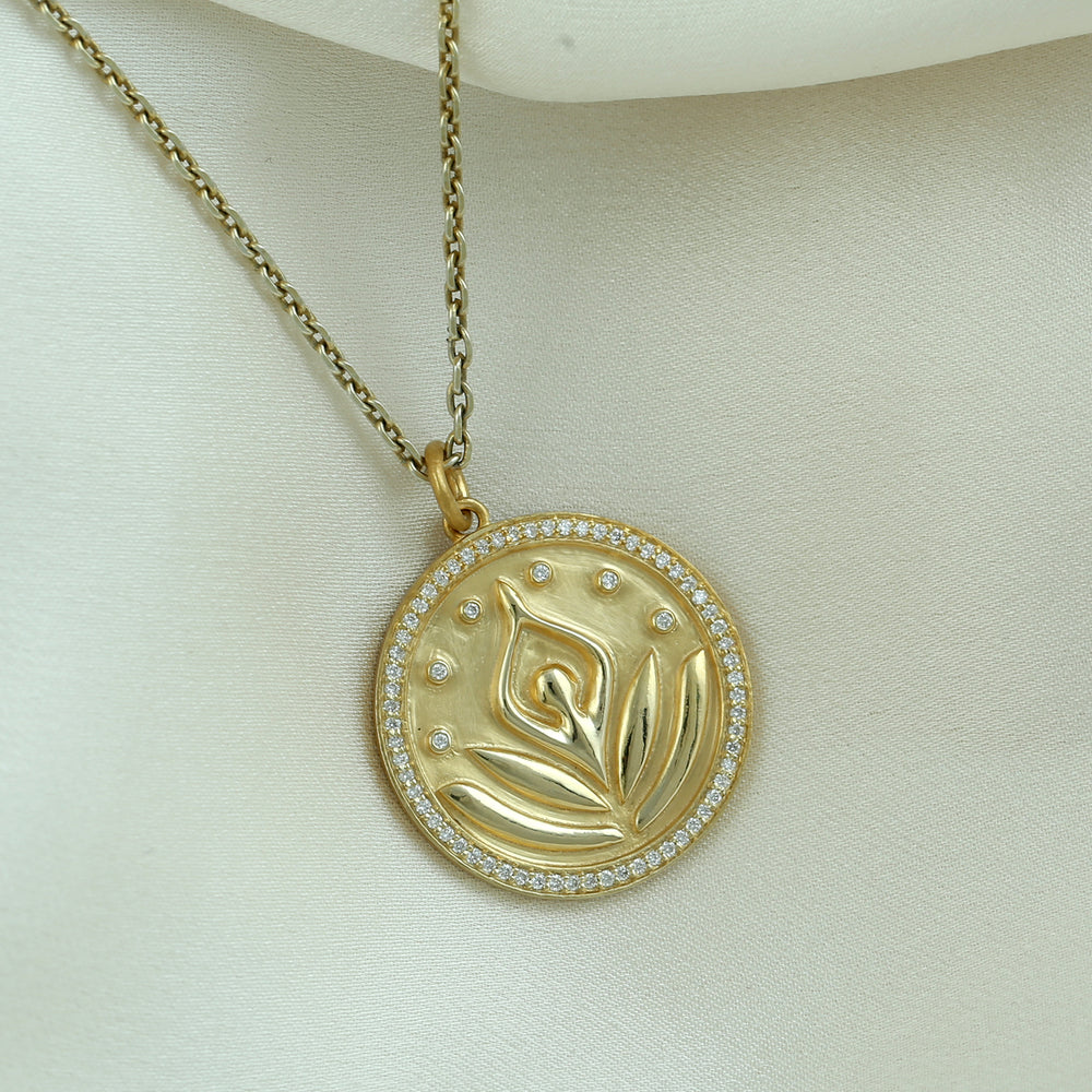 14K Yellow Gold Yoga Charm Pendant with Pave Diamonds – Meaningful Gift Jewelry