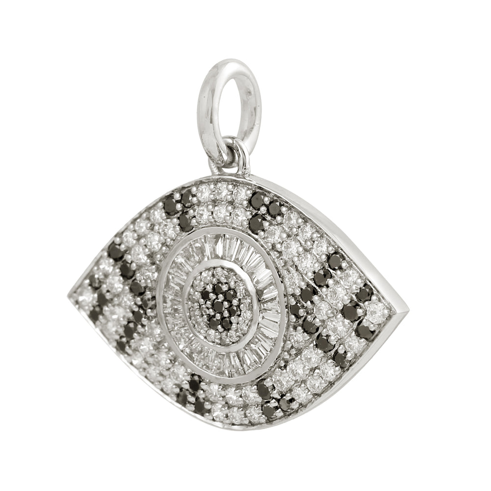 14K White Gold Pave Black And White Diamond Evil Eye Charm Pendant
