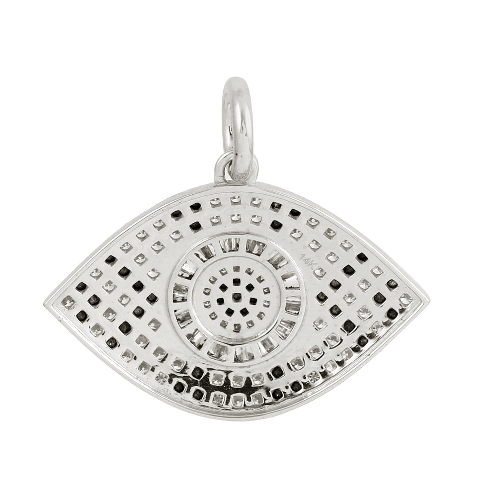 14K White Gold Pave Black And White Diamond Evil Eye Charm Pendant