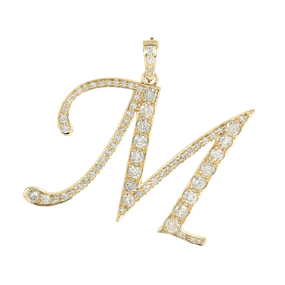 Natural Diamond “M” Initial Pendant in 14K Yellow Gold
