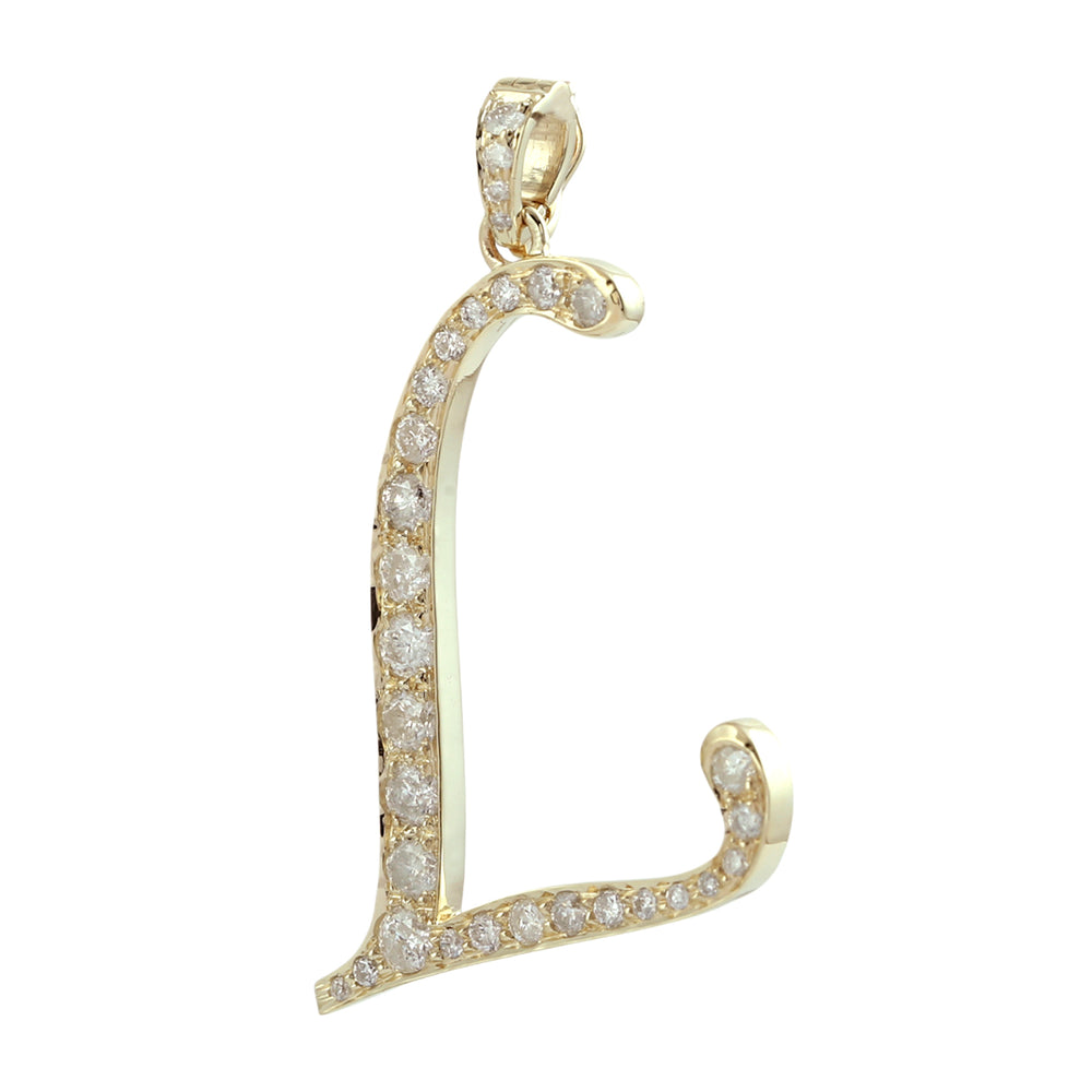 Natural Diamond "L" Initial Alphabet Pendant in 14K Yellow Gold