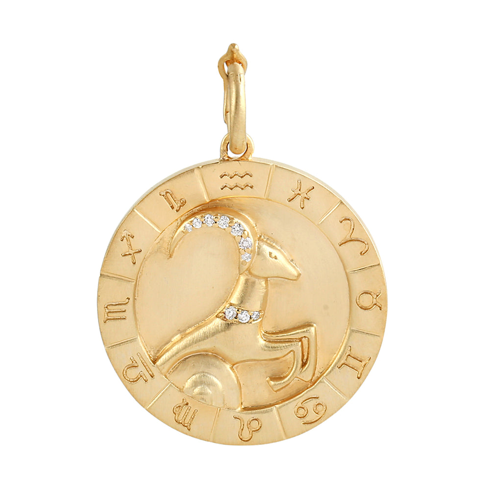 Capricorn Zodiac Medallion Diamond Pendant in 14K Yellow Gold