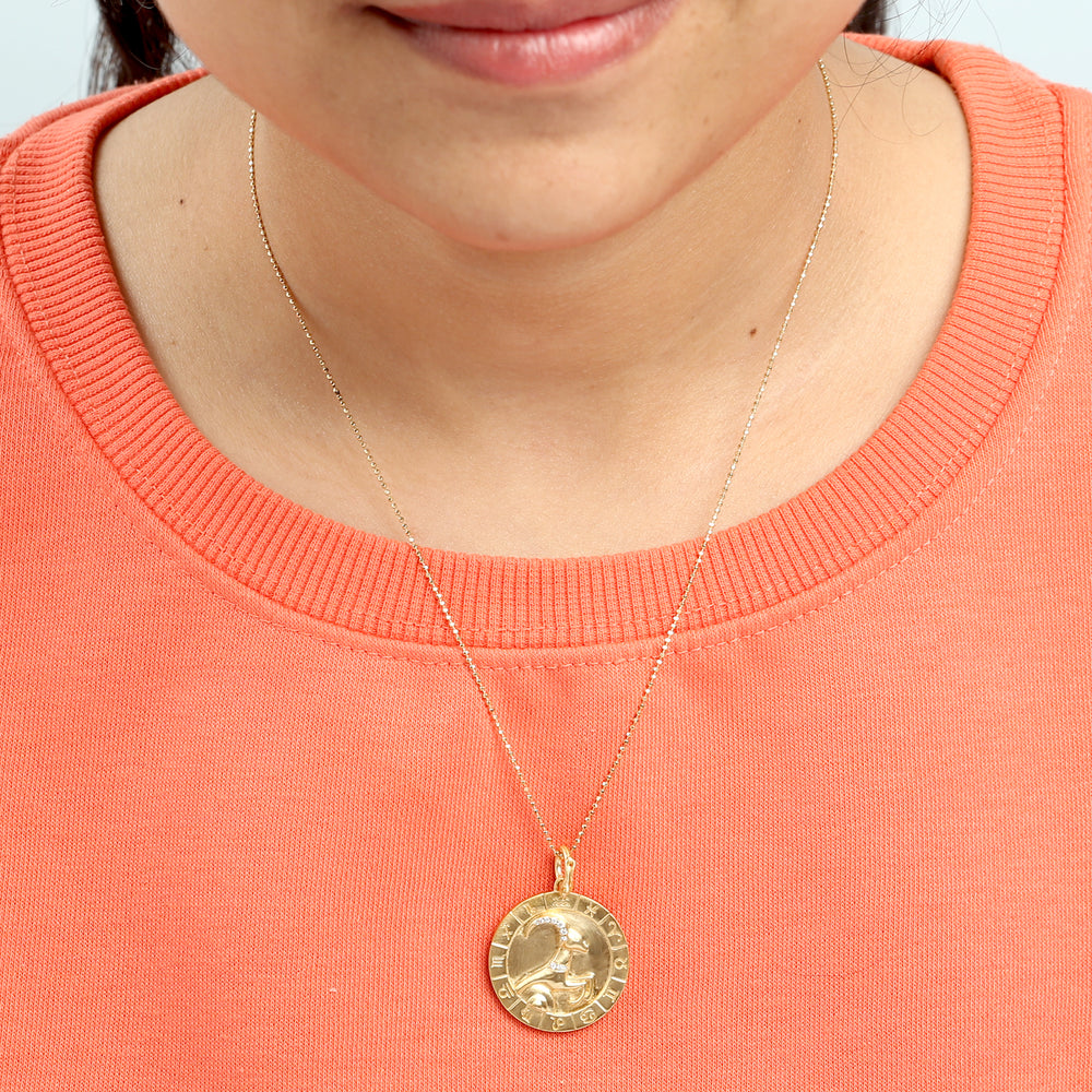 Capricorn Zodiac Medallion Diamond Pendant in 14K Yellow Gold
