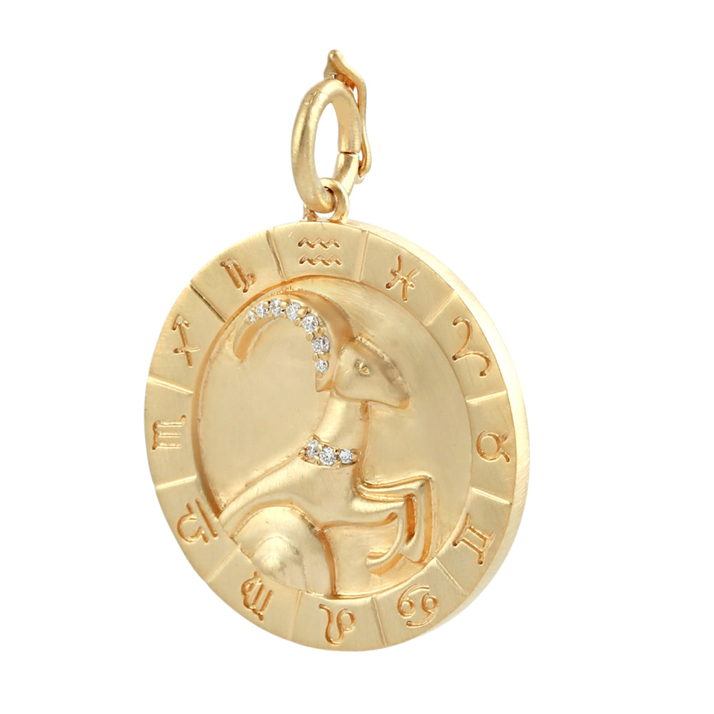 Capricorn Zodiac Medallion Diamond Pendant in 14K Yellow Gold