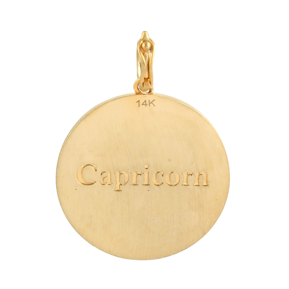 Capricorn Zodiac Medallion Diamond Pendant in 14K Yellow Gold