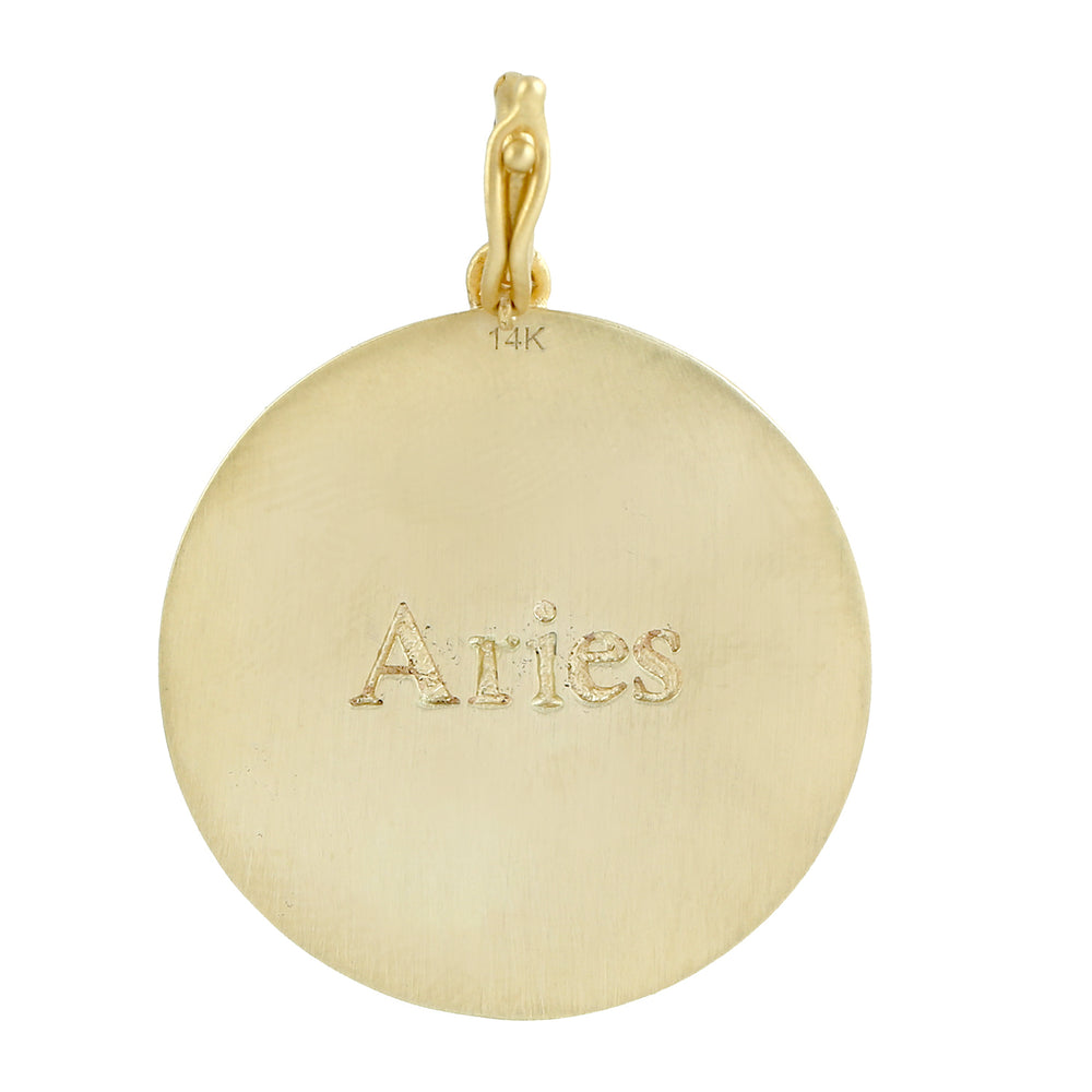 Aries Zodiac Medallion Pendant with Diamonds in 14K Yellow Gold