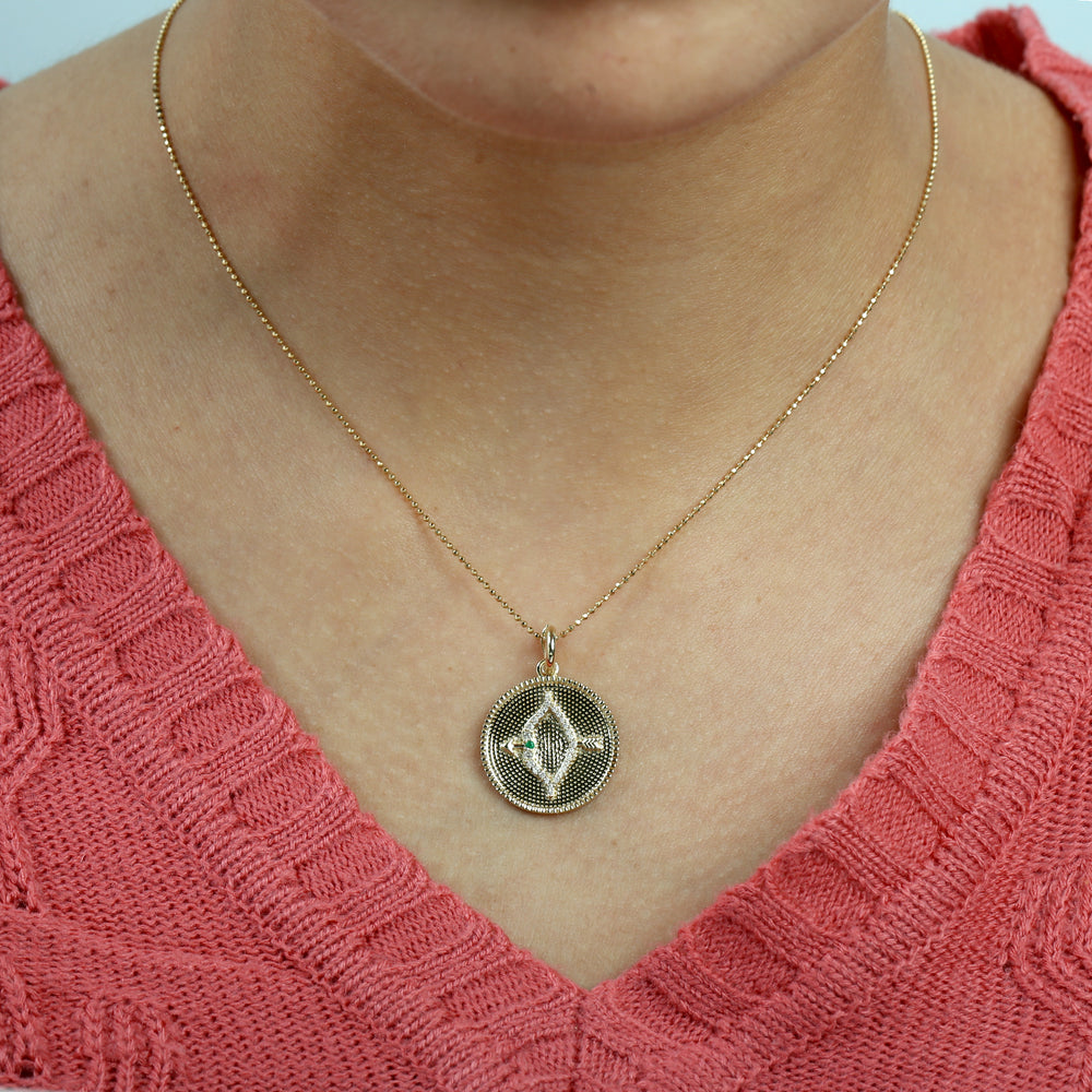 Sagittarius Zodiac Medallion Pendant with Diamond & Emerald in 14K Yellow Gold