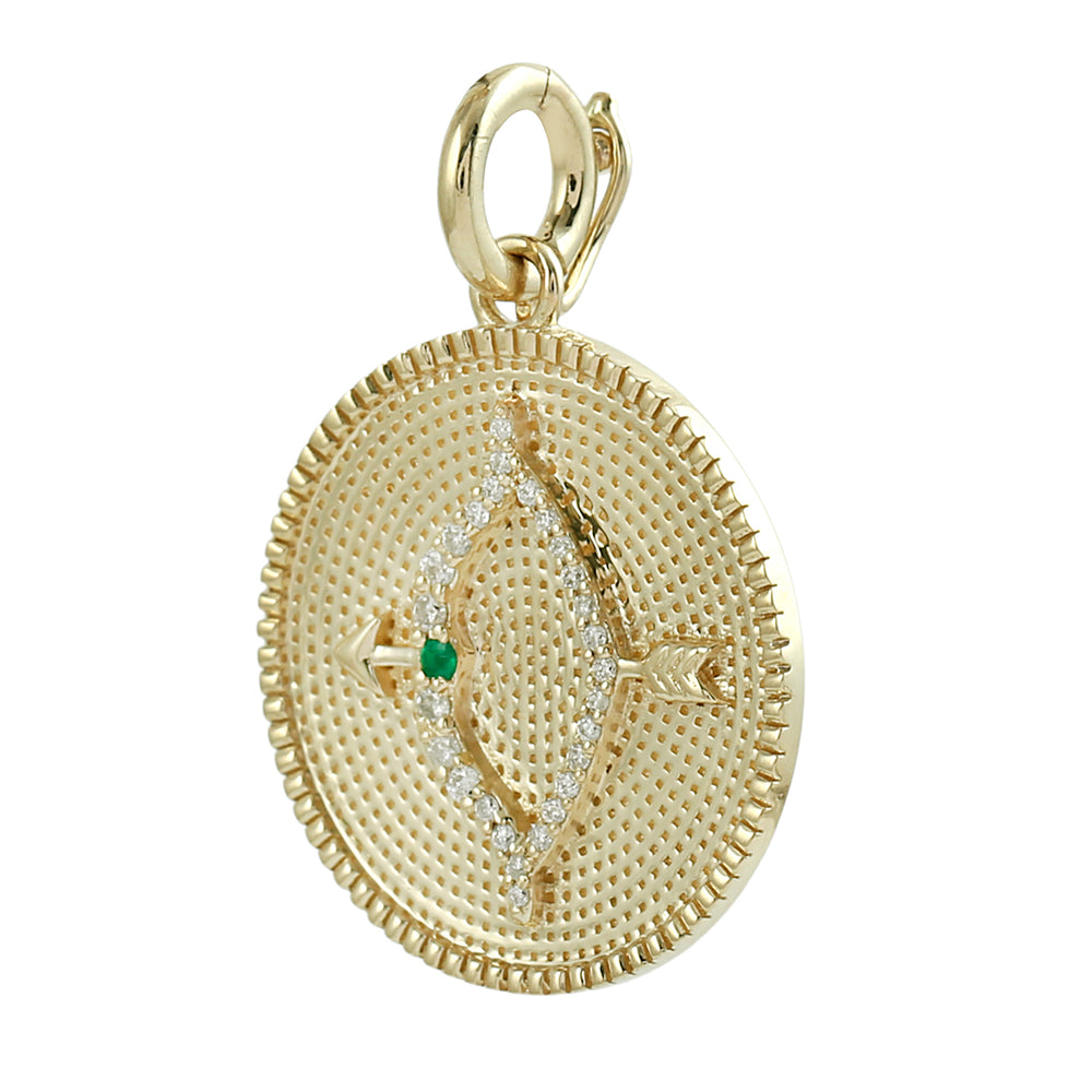 Sagittarius Zodiac Medallion Pendant with Diamond & Emerald in 14K Yellow Gold