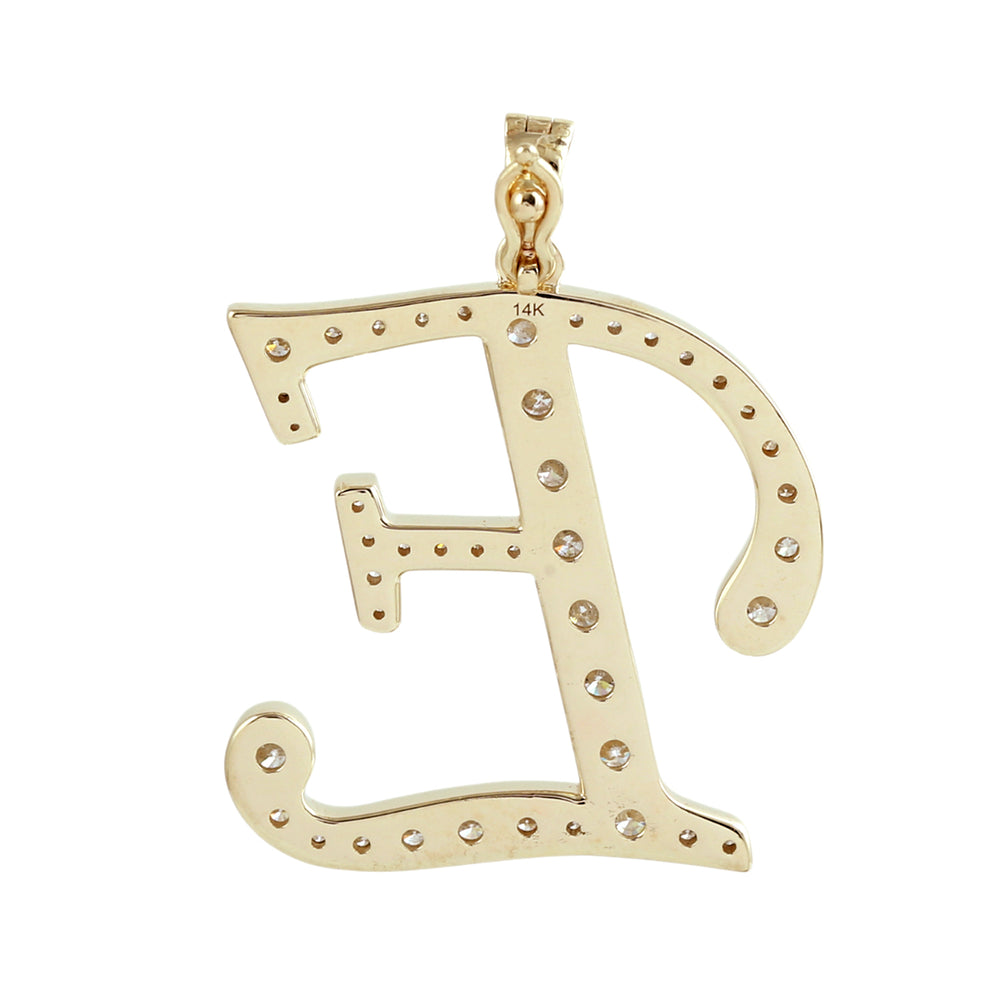14K Yellow Gold Micro Pave Diamond "E" Initial Alphabet Pendant
