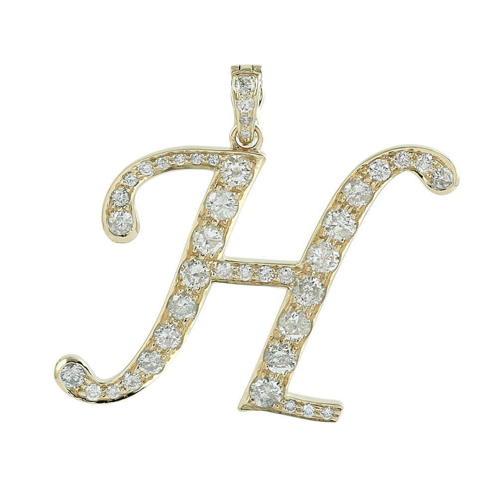 Diamond Script Initial Pendant “H” in 14K Yellow Gold