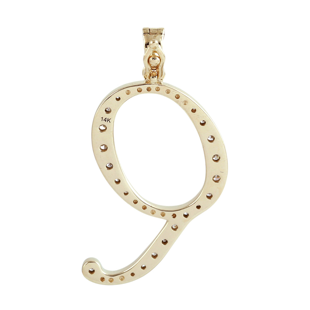 14K Yellow Gold Micro Pave Diamond "Q" Initial Alphabet Pendant