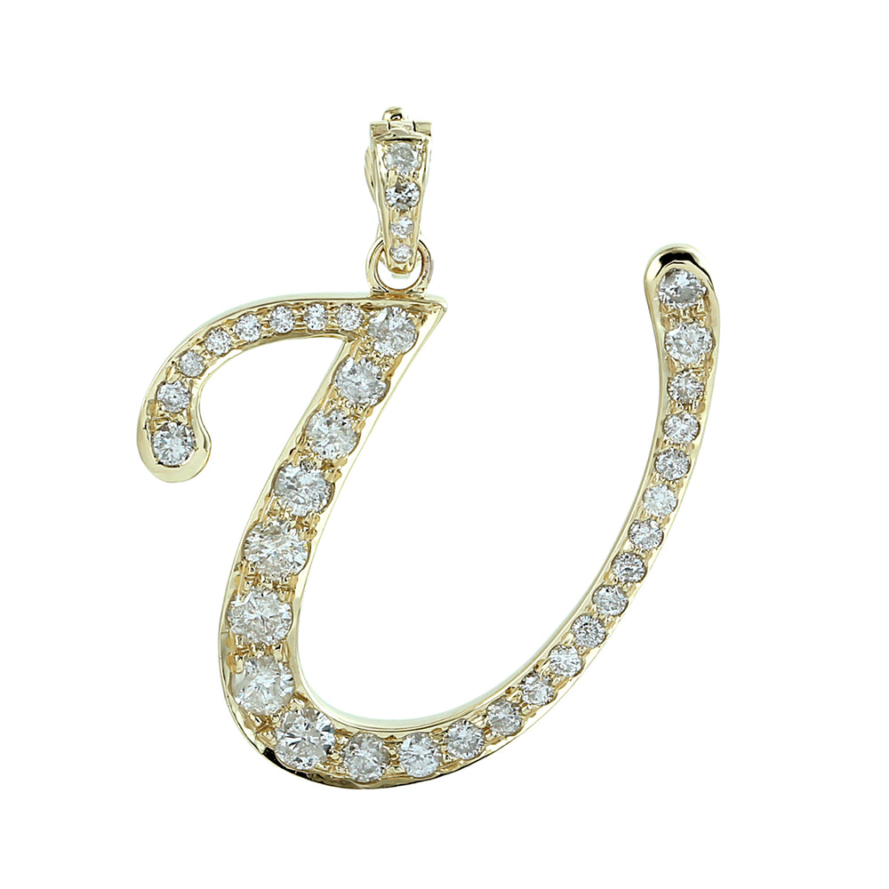Diamond Script Initial Pendant “U” in 14K Yellow Gold