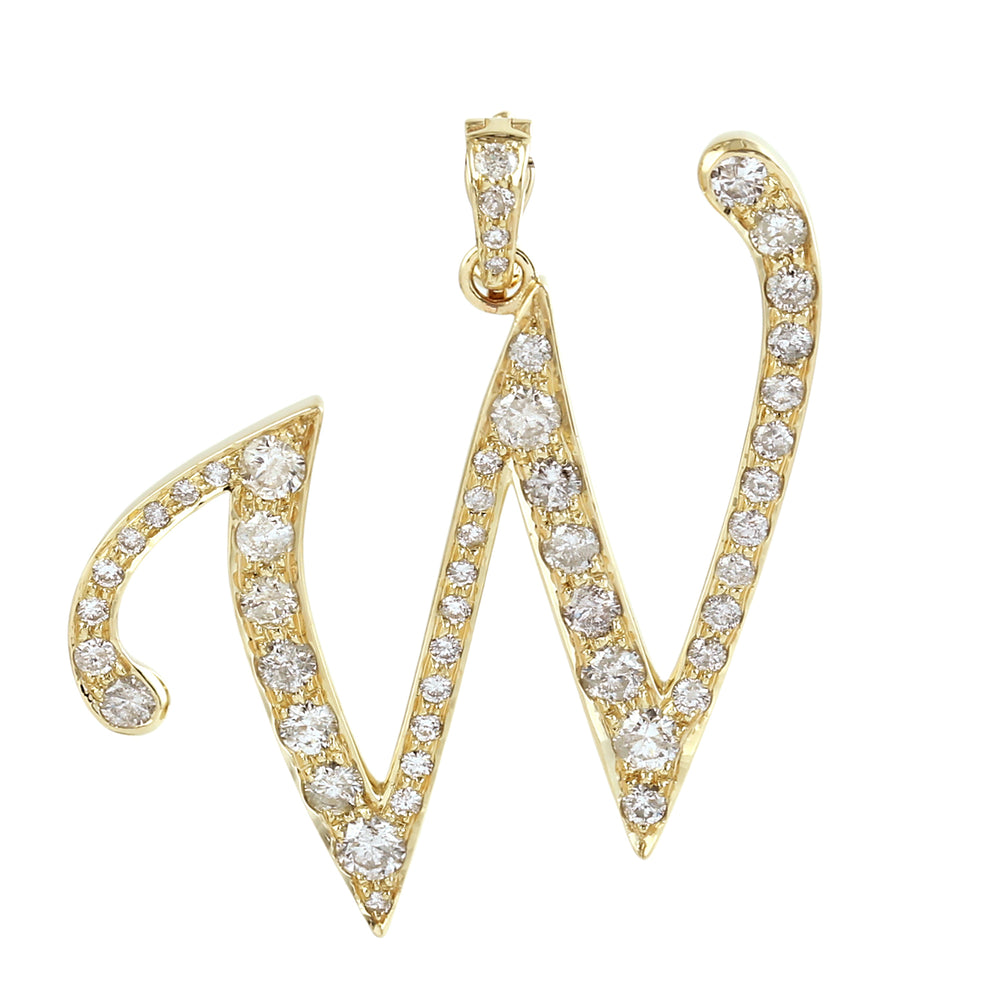 14K Yellow Gold Micro Pave Diamond "W" Initial Alphabet Pendant