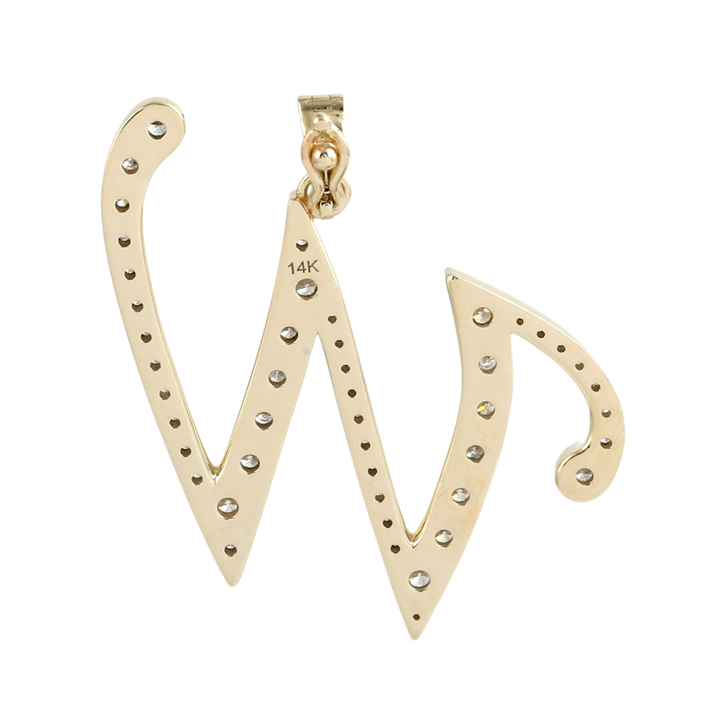 14K Yellow Gold Micro Pave Diamond "W" Initial Alphabet Pendant