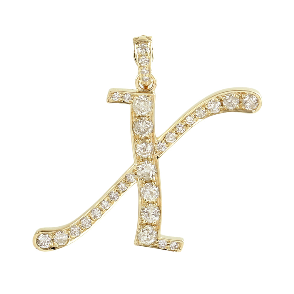 14K Yellow Gold Micro Pave Diamond "X" Initial Alphabet Pendant