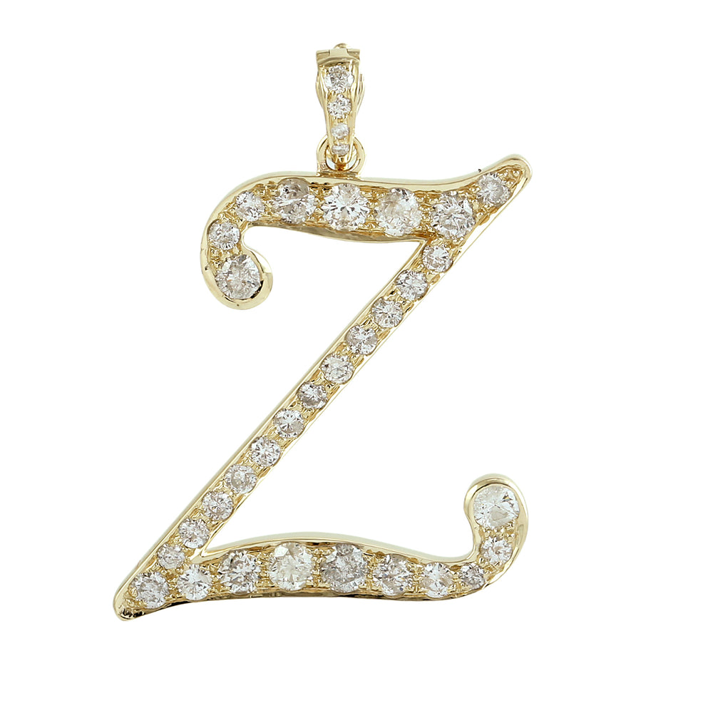 14K Yellow Gold Micro Pave Diamond "Z" Initial Alphabet Pendant