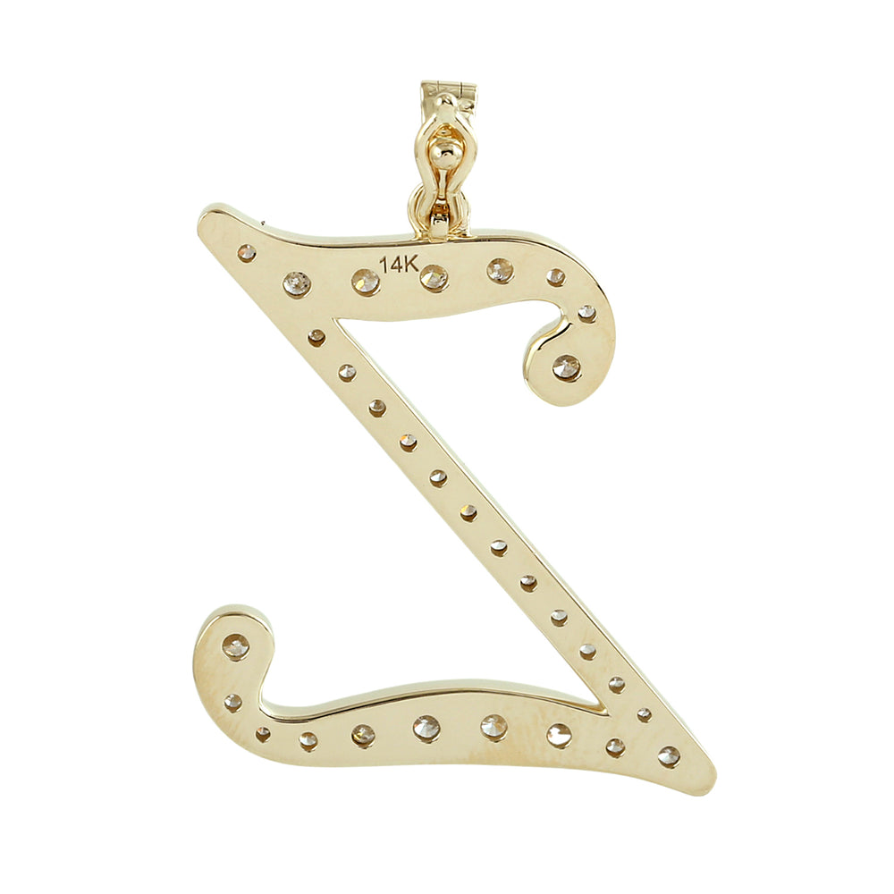 14K Yellow Gold Micro Pave Diamond "Z" Initial Alphabet Pendant