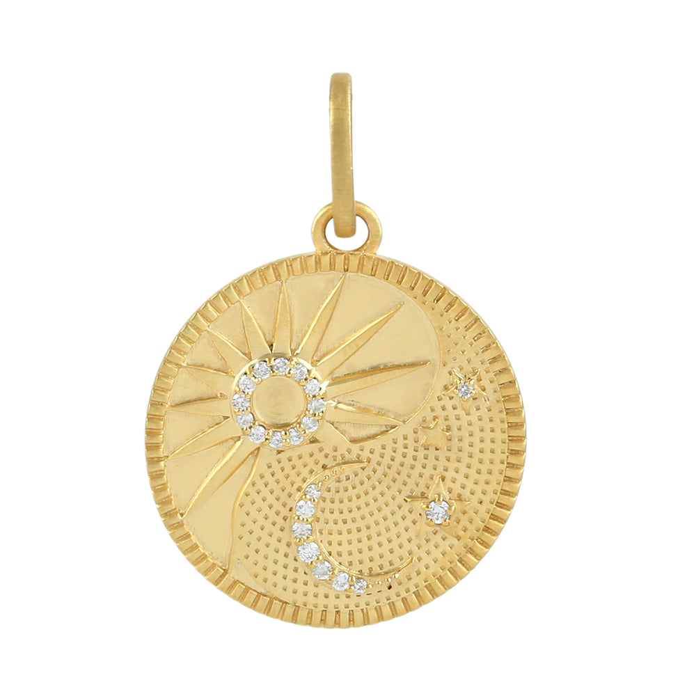 Pavé Diamond Sun & Moon Pendant in 14K Yellow Gold
