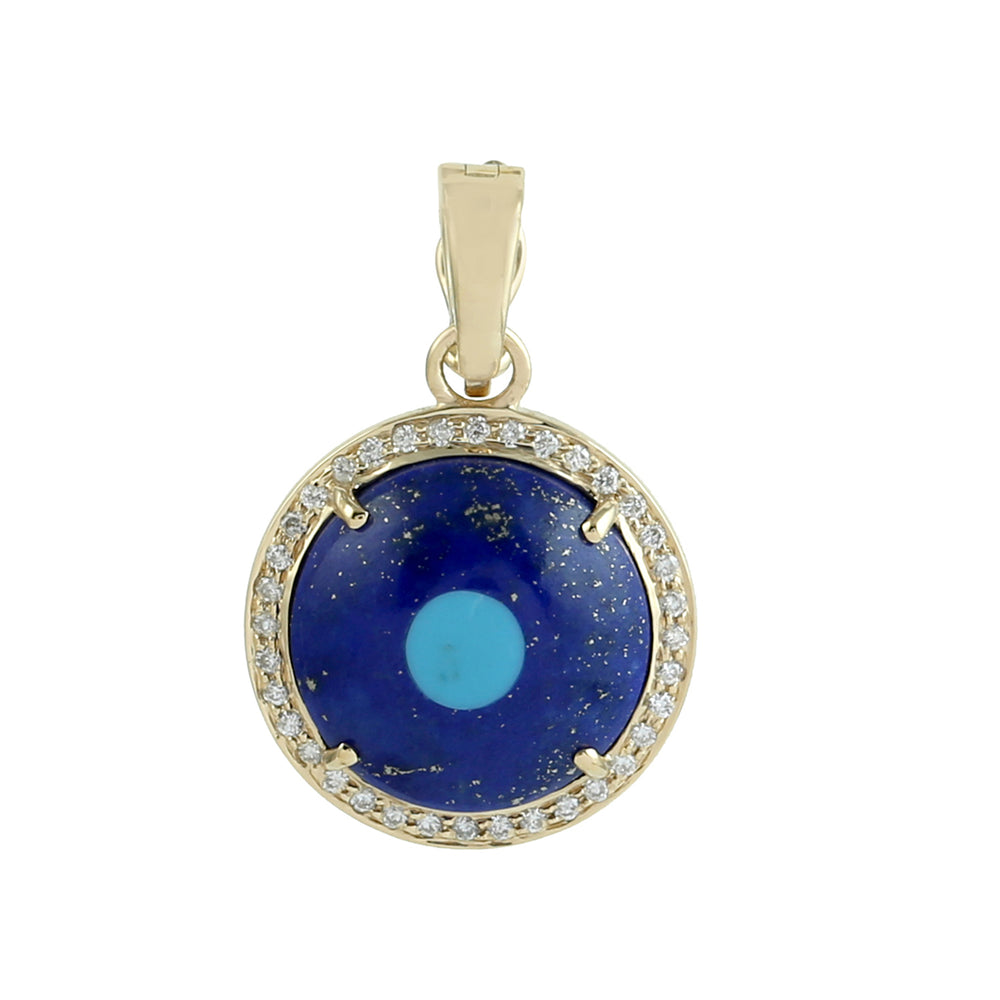 Lapis Lazuli & Turquoise Evil Eye Pendant with Diamond Halo in 18K Yellow Gold