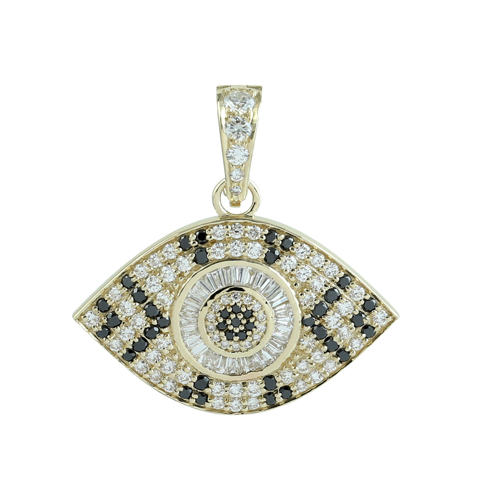 Baguette Cut White & Black Diamond Evil Eye Pendant in 14K Yellow Gold