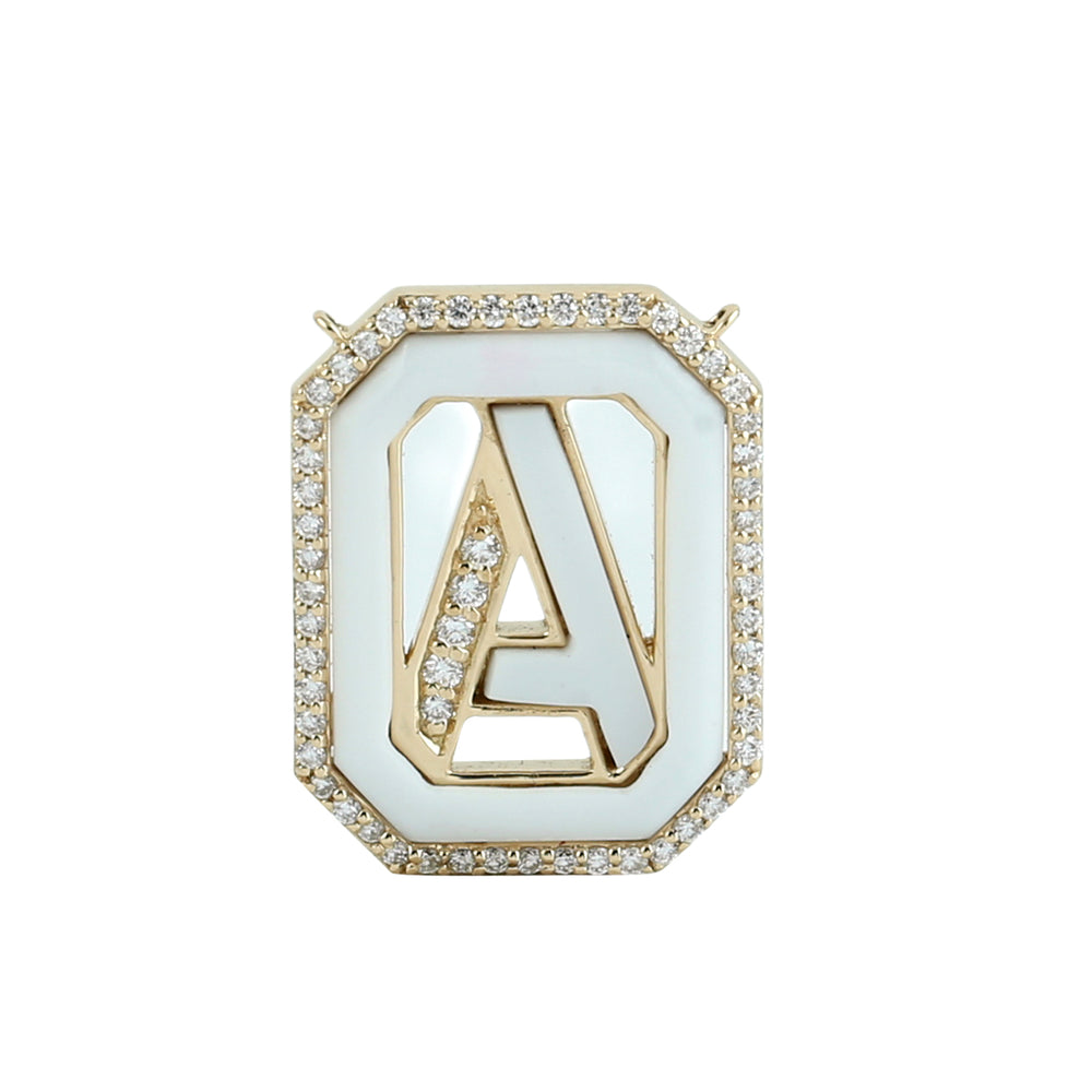 White Onyx & Diamond Initial “A” Pendant in 18K Yellow Gold