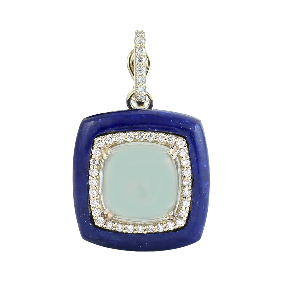 Amethyst & Lapis Lazuli Pave Diamond Halo Pendant in 14K Yellow Gold