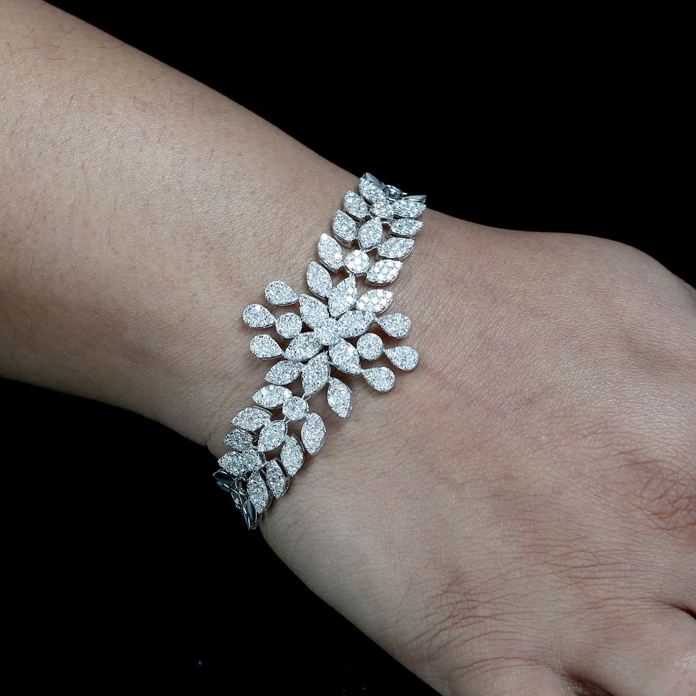 18K White Gold Studded Natural Diamond Designer Bracelet For Her