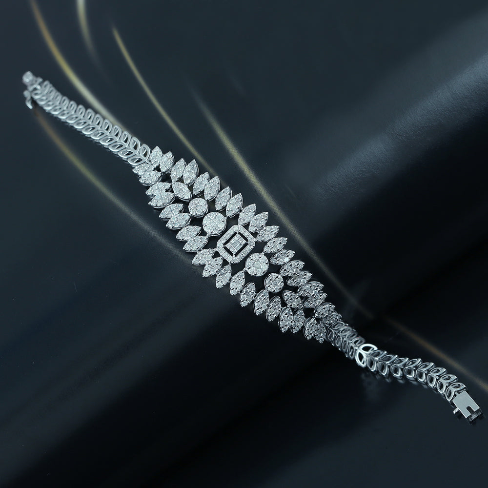 18K White Gold Pave Studded Natural Diamond Wedding Designer Bracelet For Her