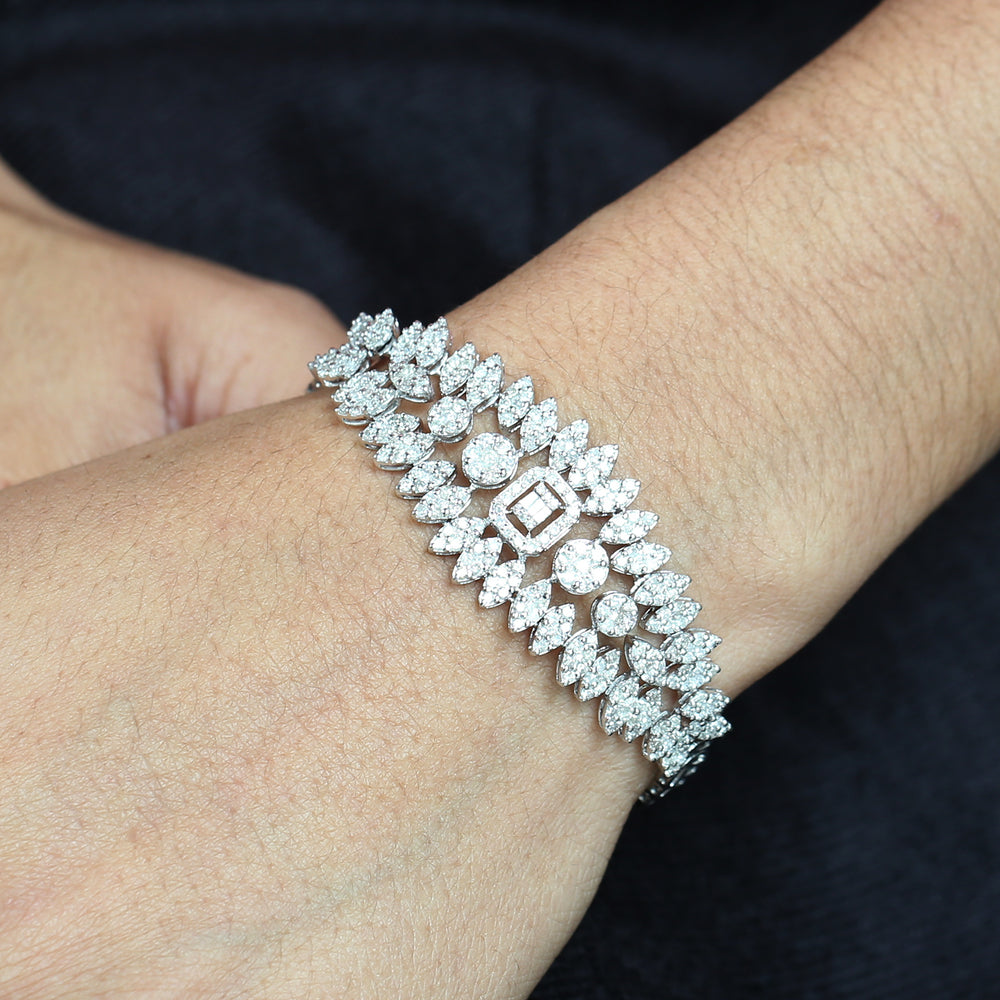 18K White Gold Pave Studded Natural Diamond Wedding Designer Bracelet For Her