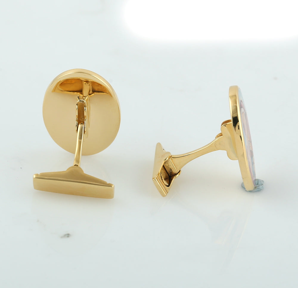 18K Yellow Gold Bezel Picture Bakelite Cufflinks For Men's