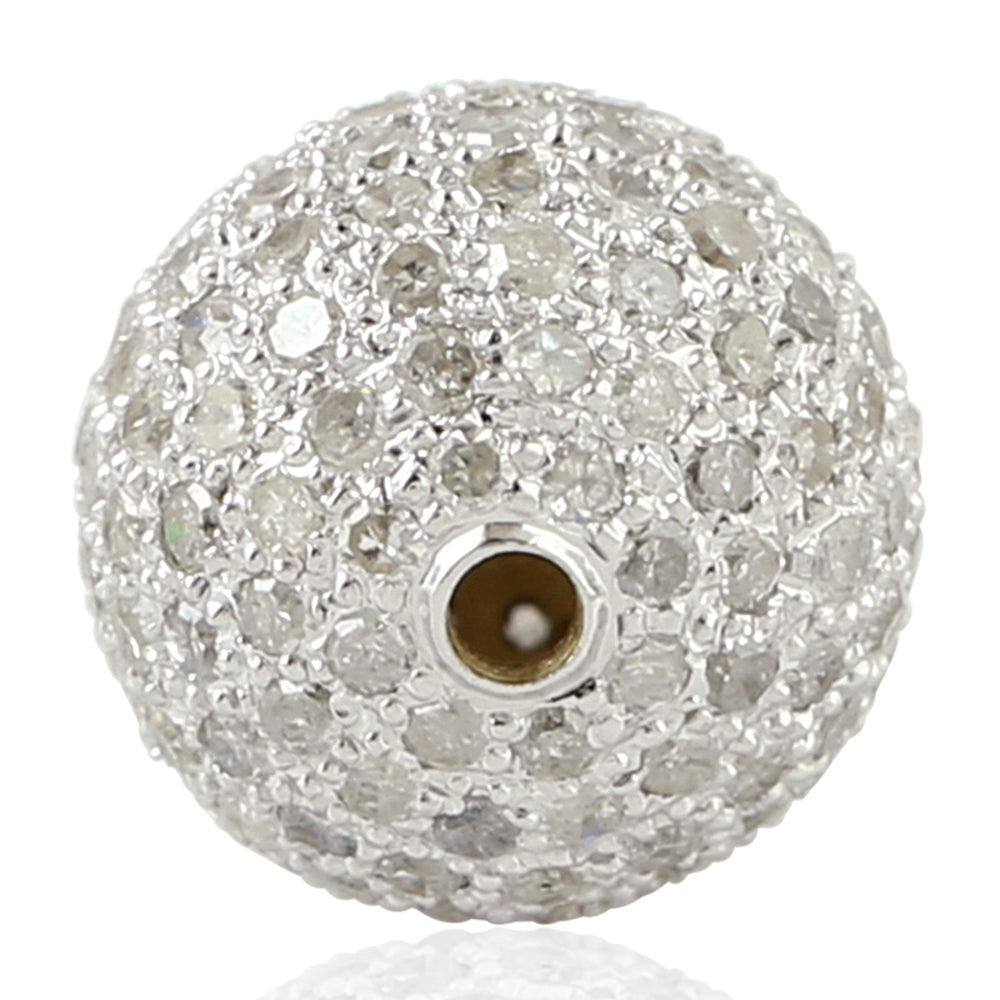 18K White Gold Pave Natural Diamond Bead Ball Finding For Gift