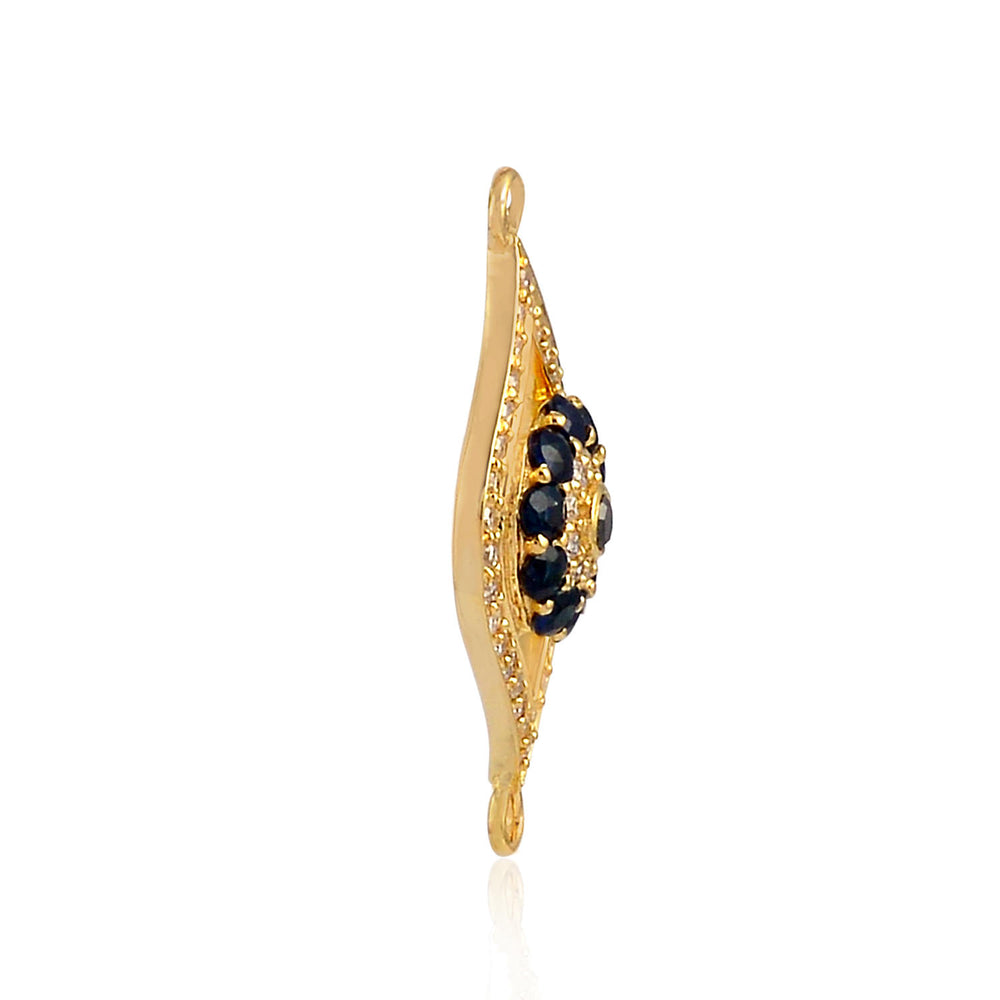 Blue Sapphire Gemstone & Diamond Evil Eye Connector Finding in Gold