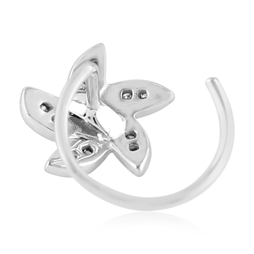 Diamond Floral Nose Ring in 18K White Gold – Five-Petal Sparkle Design