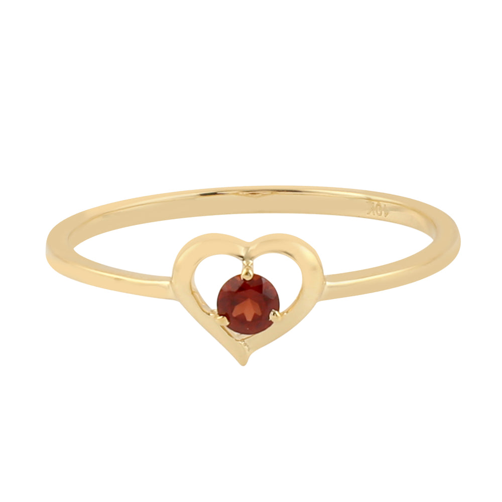 10k Yellow Gold Red Garnet Heart Shape Band Ring Jewelry