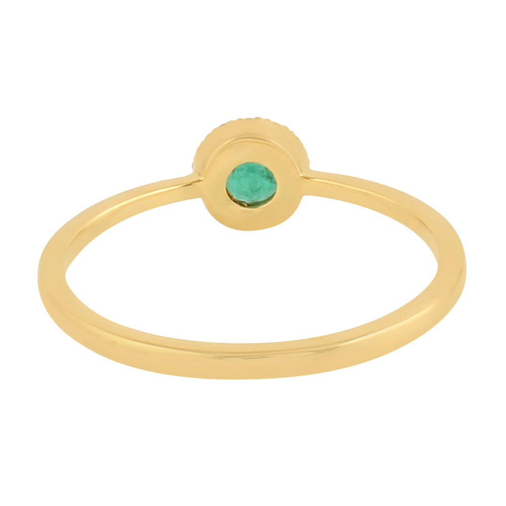18K Yellow Gold Round Cut Emerald Pave Diamond Band Ring For Gifts