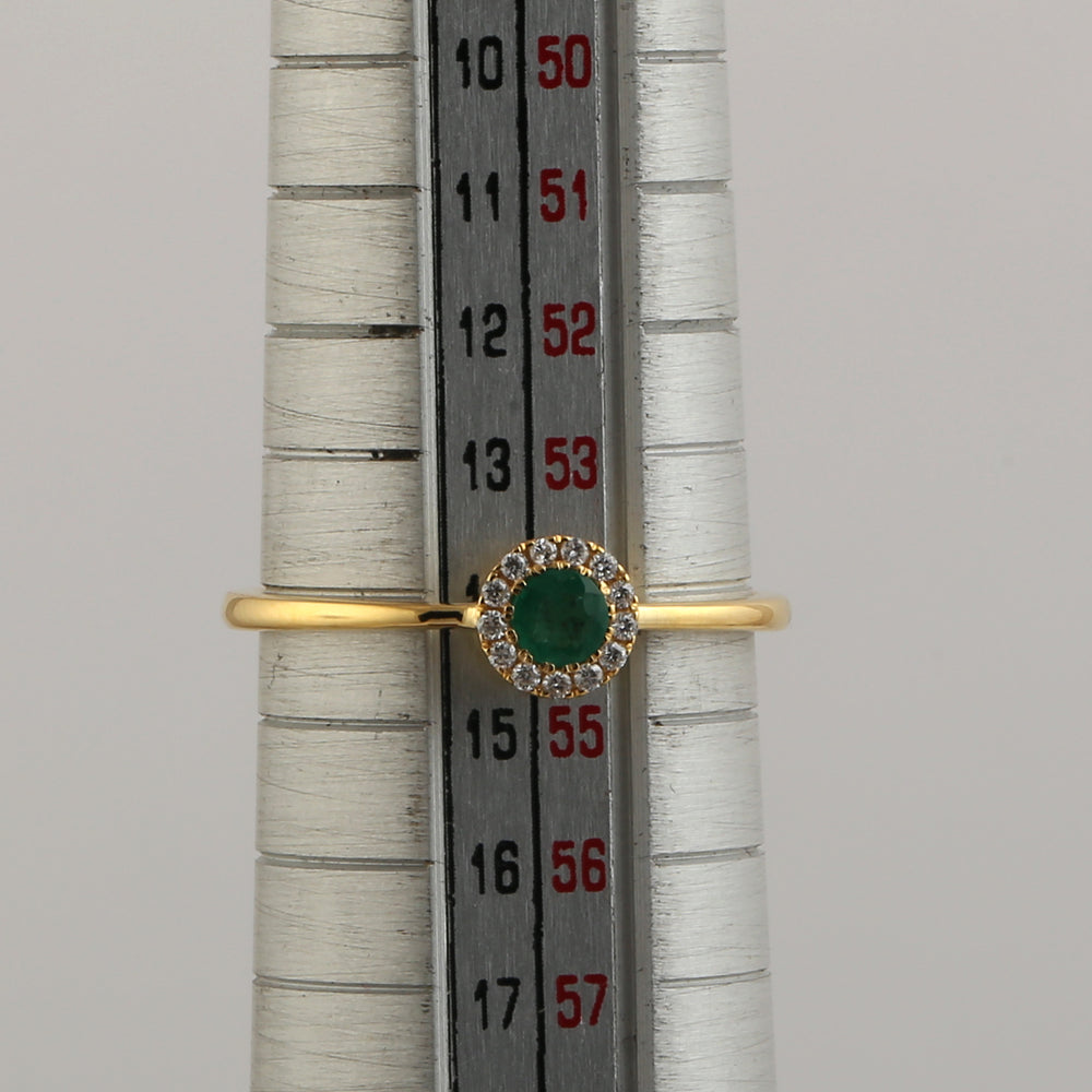 18K Yellow Gold Round Cut Emerald Pave Diamond Band Ring For Gifts