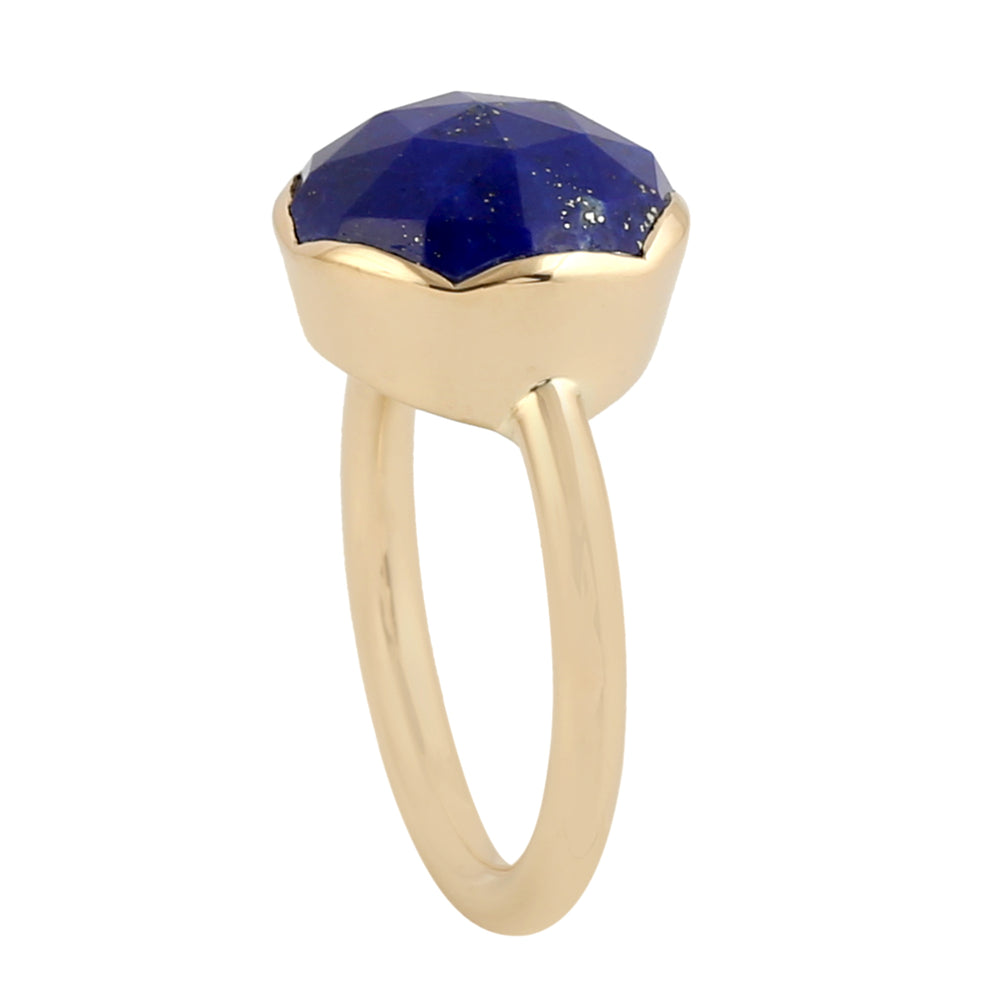 Bezel Set Lapis Lazuli Handmade Designer Ring In Solid 18k Yellow Gold