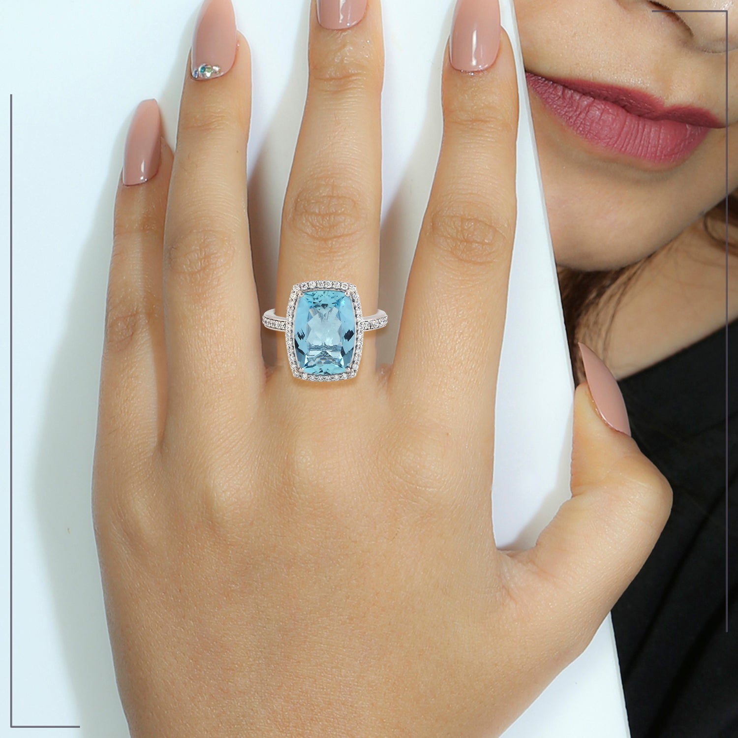 Cushion Cut Aquamarine Prong Diamond Solitaire Engagement Ring In White Gold