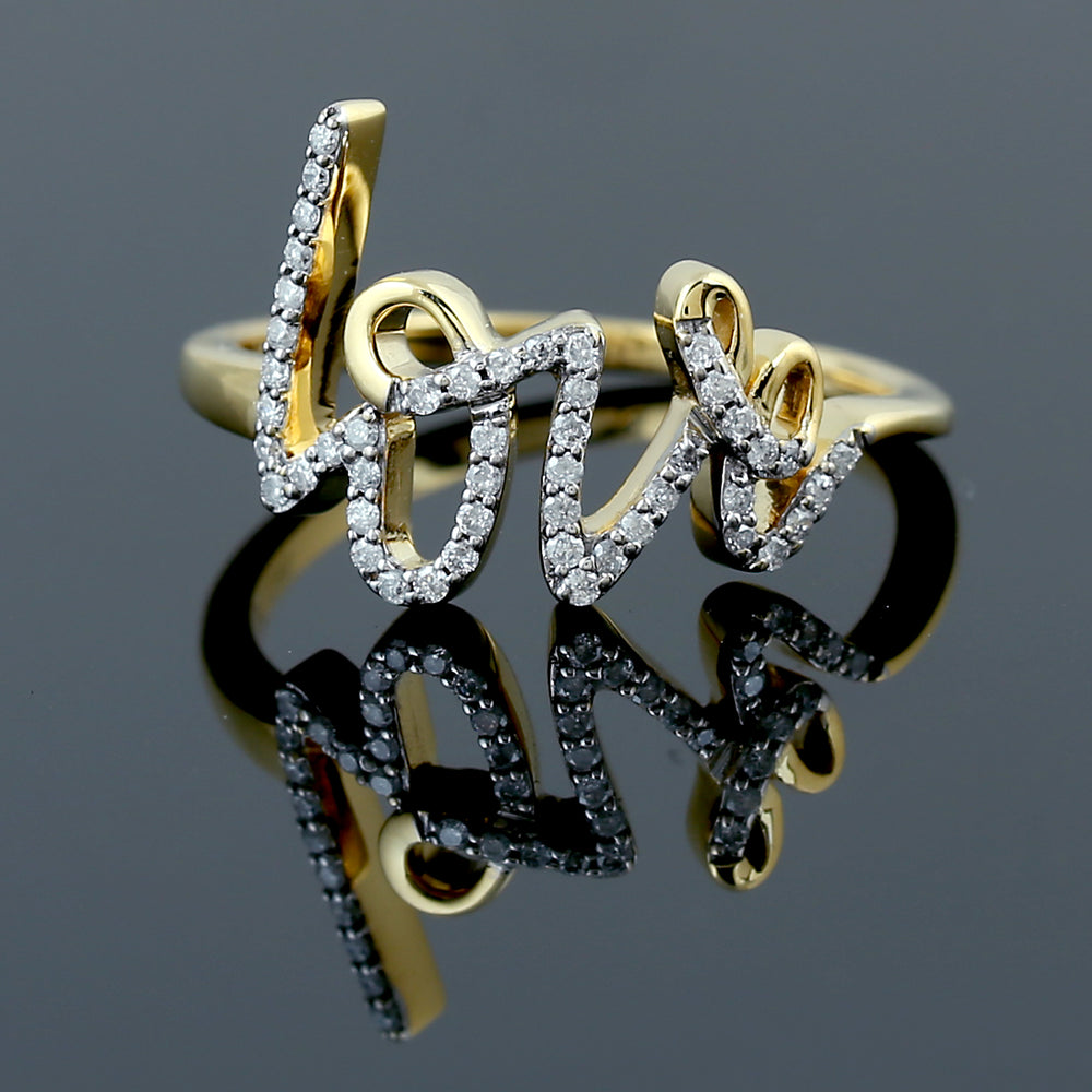 14k Yellow gold Pave Diamond love Statement Ring for Her