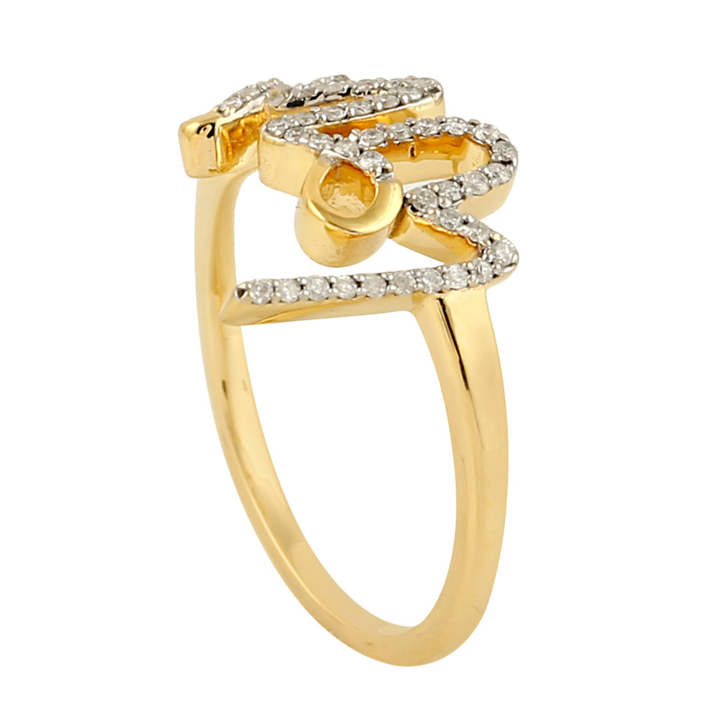 14k Yellow gold Pave Diamond love Statement Ring for Her