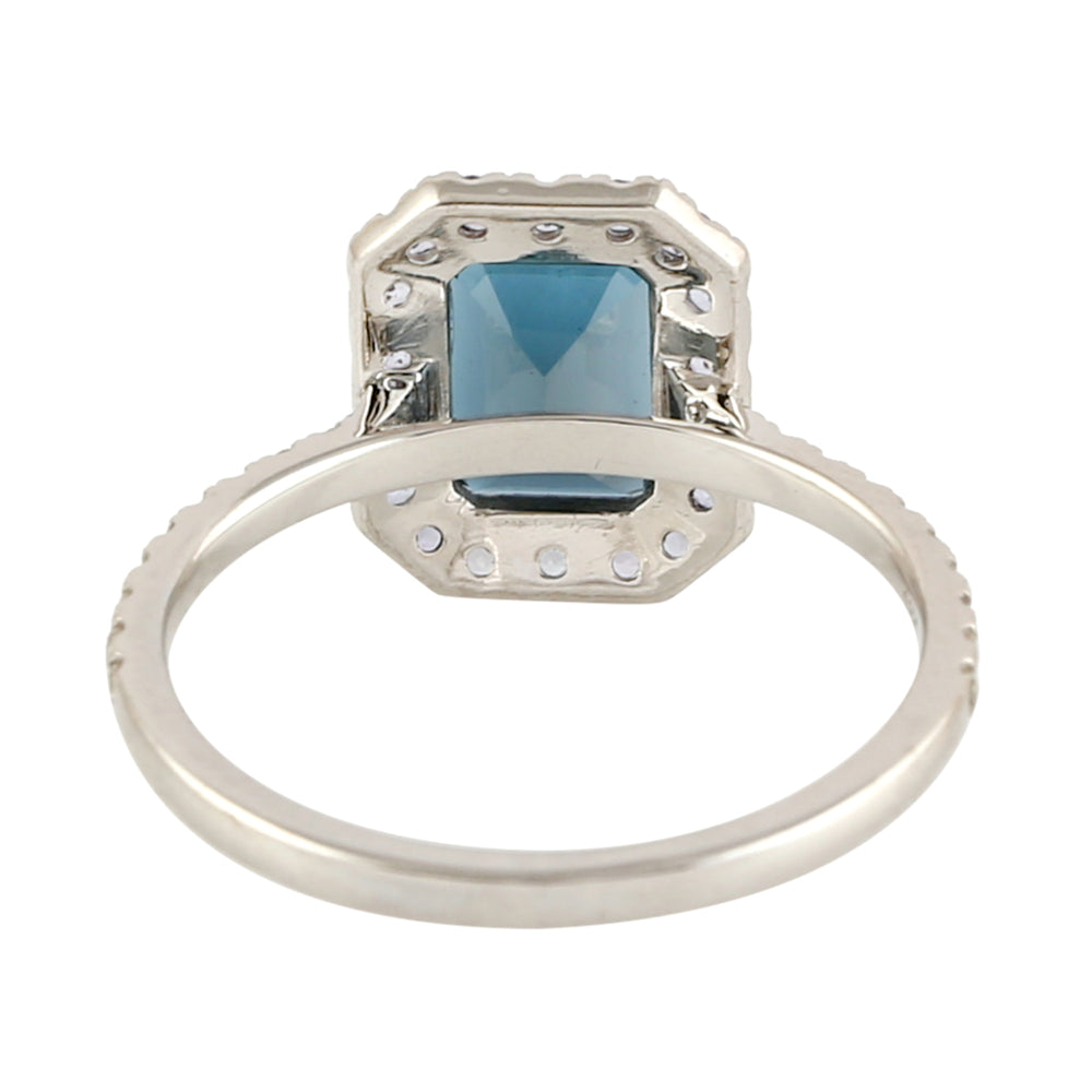 London Blue Topaz Pave Tanzanite Accent Diamond In 18k White Gold Ring
