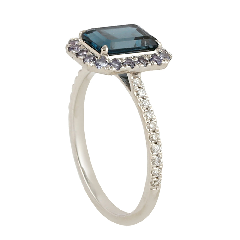 London Blue Topaz Pave Tanzanite Accent Diamond In 18k White Gold Ring