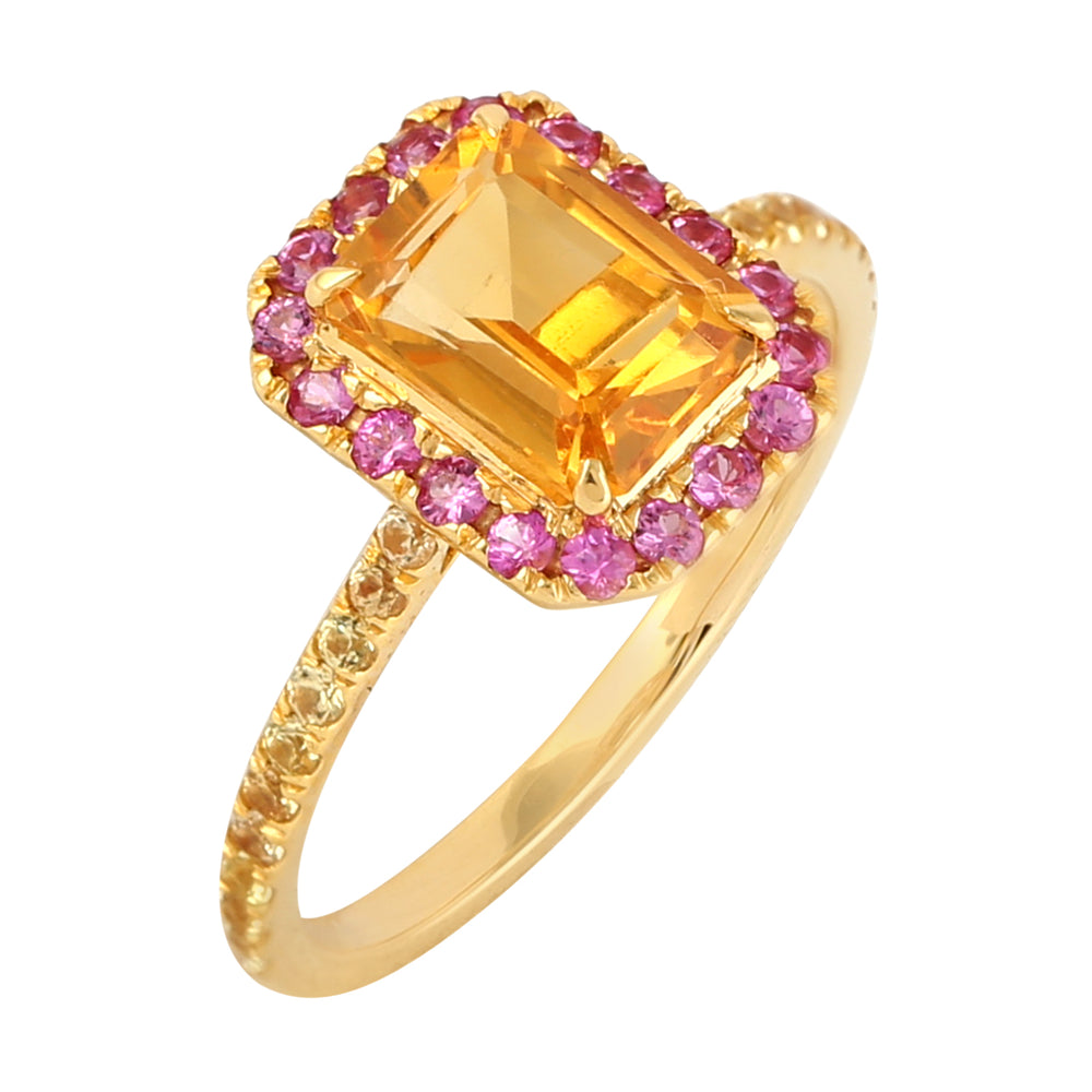 Octagon Citrine Pave Pin Sapphire Ring In 18k Yellow Gold Anniversary Gift