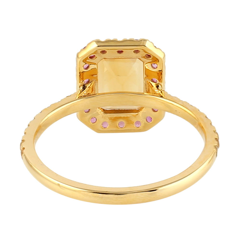 Octagon Citrine Pave Pin Sapphire Ring In 18k Yellow Gold Anniversary Gift