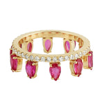 Pear Cut Ruby Pave Diamond Tiara Design 18k Yellow Gold Ring Jewelry