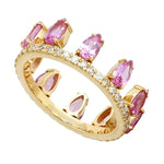 Pear Cut Sapphire Pave Diamond Tiara Design 18k Yellow Gold Ring Jewelry