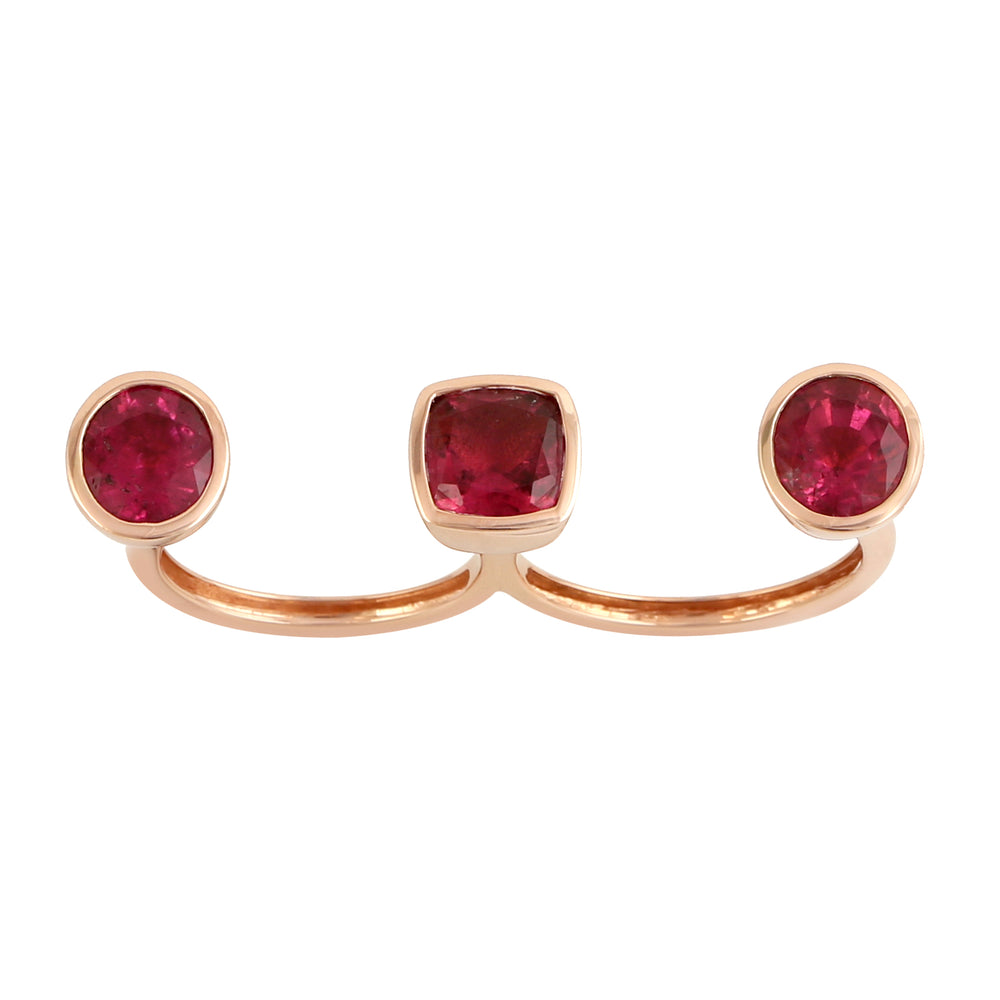 Bezel Set Pink Tourmaline Two Finger Ring In Rose Gold Jewelry For Her