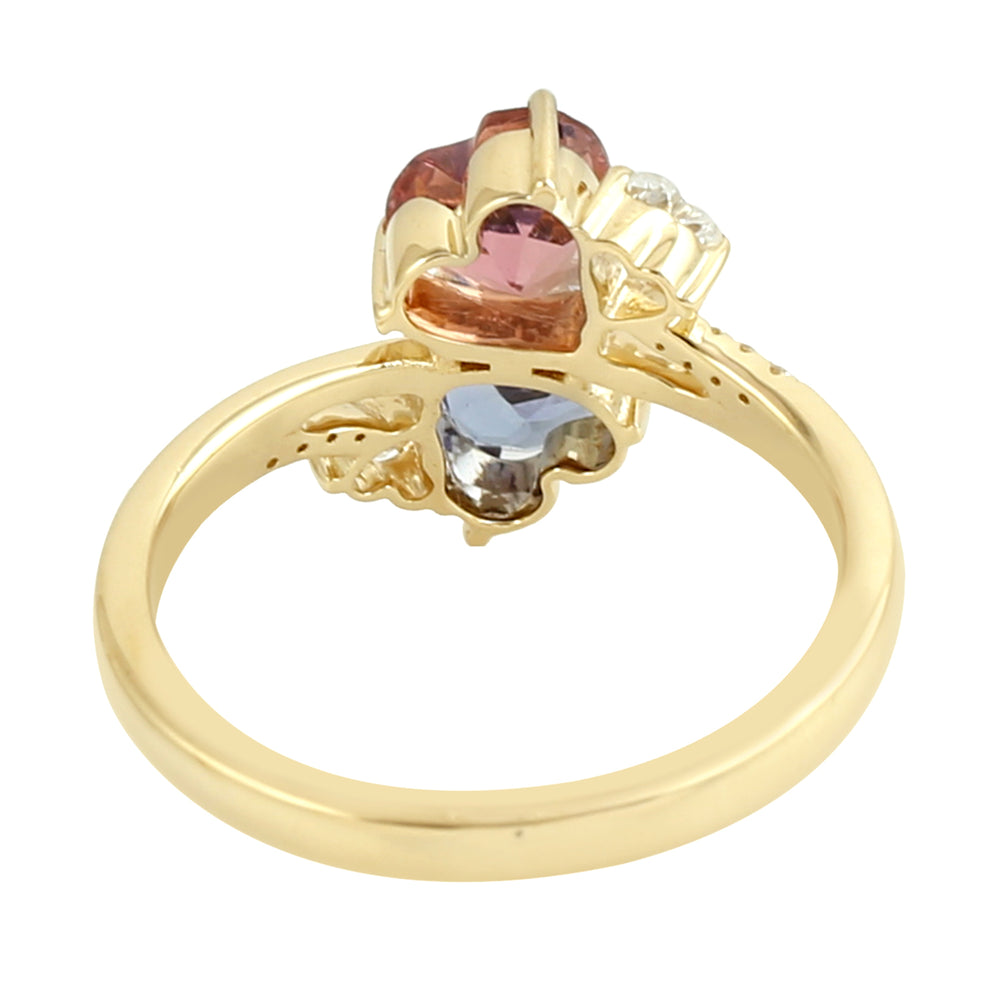 Pink Tourmaline Tanzanite White Sapphire Pave Diamond Heart Bypass Ring In Gold