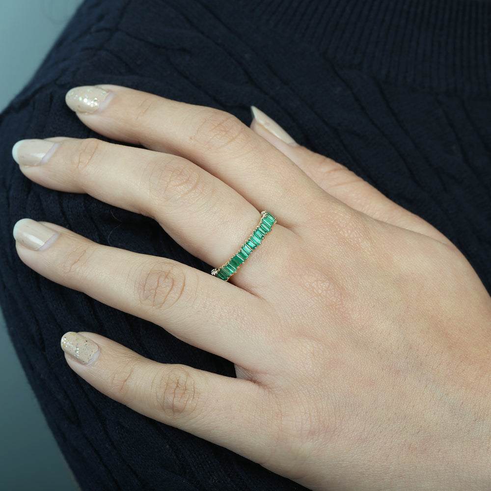 Baguette Emerald Eternity Band Ring in 18K Yellow Gold
