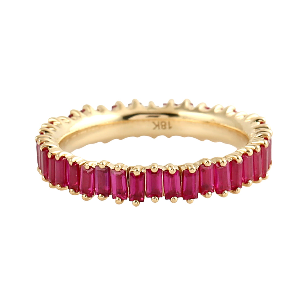Baguette Ruby Eternity Band Ring in 18K Yellow Gold